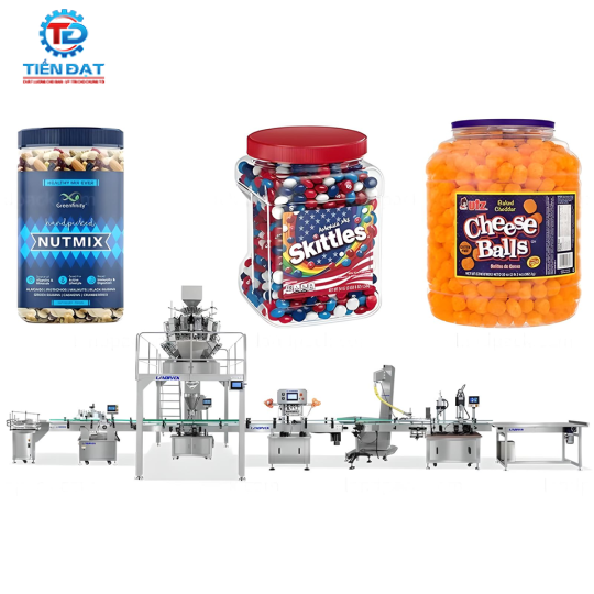 máy đóng lọ bim bim năng suất cao (tối đa 50 lọ/phút)